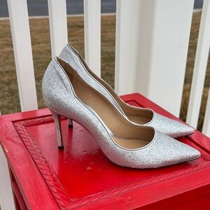 Shultz Silver Sparkle 3” Heels For Enchanted Evening, Size 7.5